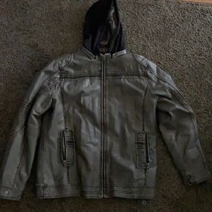 Buckle Black BKE men’s L grey leather with fur inside hoodie jacket